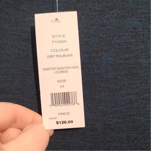 French Connection Deep Teal Marl Mock-Neck Sweater Midi Dress Medium NWT 47" L - Picture 4 of 5